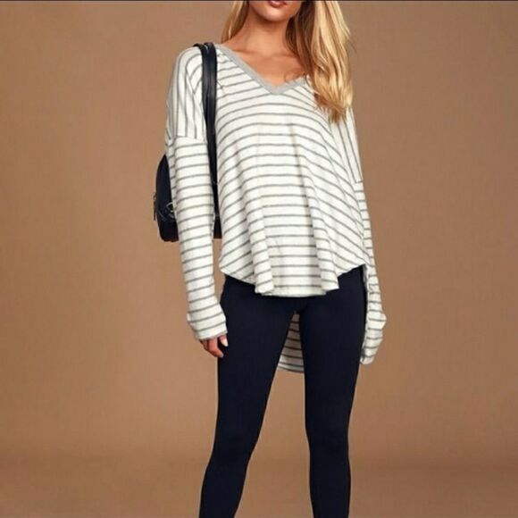 Lulus Tops - Lulus Act Casual White and Grey Striped Hoodie